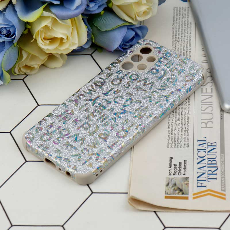 قاب شاینی سواروسکی محافظ لنزدار طرح لاتین Samsung Galaxy A32 4G