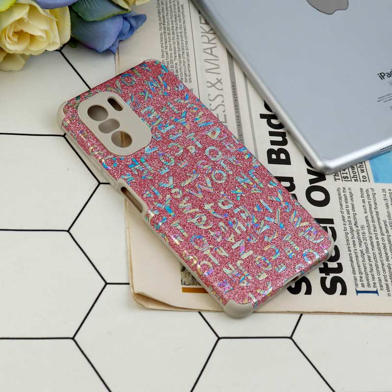 قاب شاینی سواروسکی محافظ لنزدار طرح لاتین Xiaomi Poco F3
