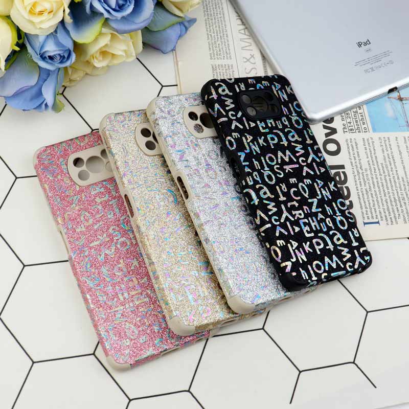 قاب شاینی سواروسکی محافظ لنزدار طرح لاتین Xiaomi Poco X3