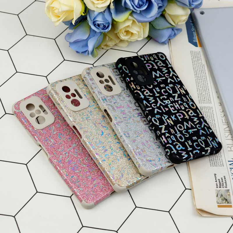 قاب شاینی سواروسکی محافظ لنزدار طرح لاتین Xiaomi Redmi Note 10 Pro