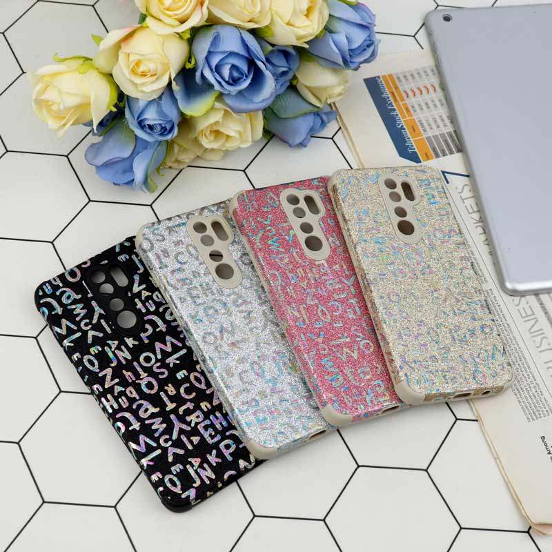 قاب شاینی سواروسکی محافظ لنزدار طرح لاتین Xiaomi Redmi Note 8 Pro