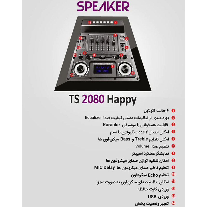 اسپیکر خانگی ایستاده TSCO TS 2080 Happy + میکروفون و ریموت کنترل