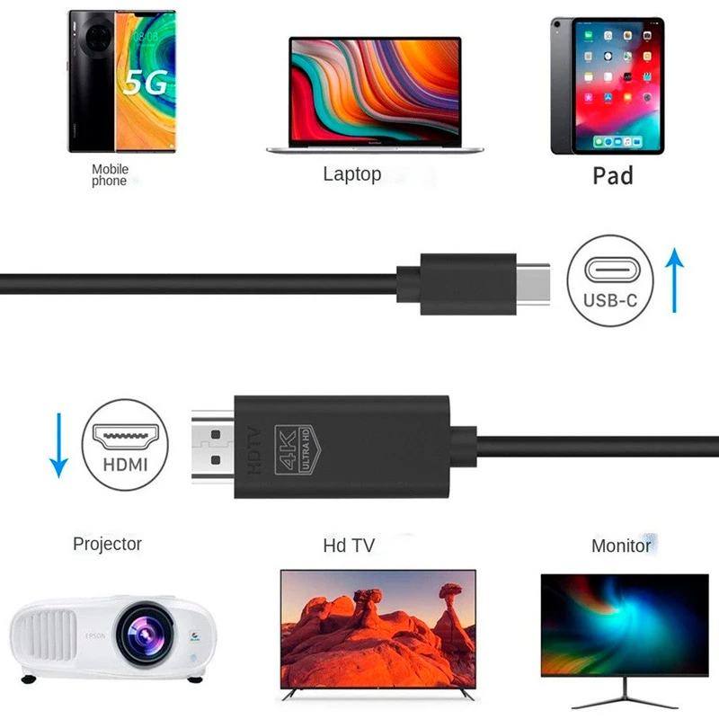 کابل تبدیل Type-C به UC503 HDMI 4k طول 1.8 متر