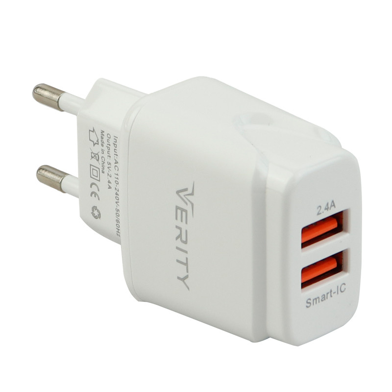 شارژر دیواری فست شارژ Verity AP2122 2Port 2.4A + کابل میکرو یو اس بی