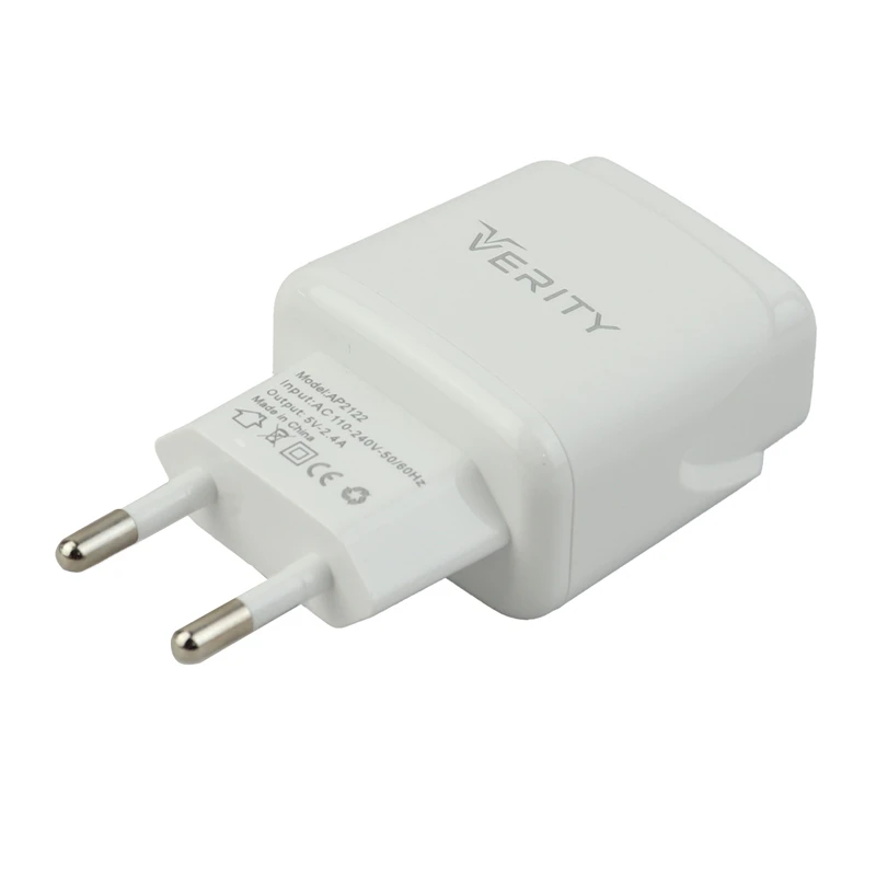 شارژر دیواری فست شارژ Verity AP2122 2Port 2.4A + کابل میکرو یو اس بی