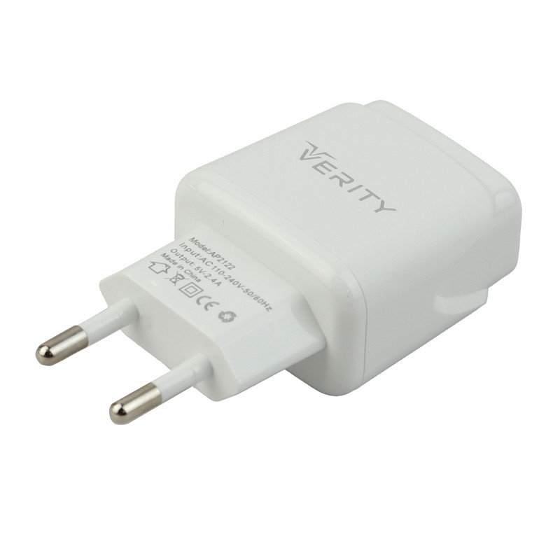 شارژر دیواری فست شارژ Verity AP2122 2Port 2.4A + کابل میکرو یو اس بی