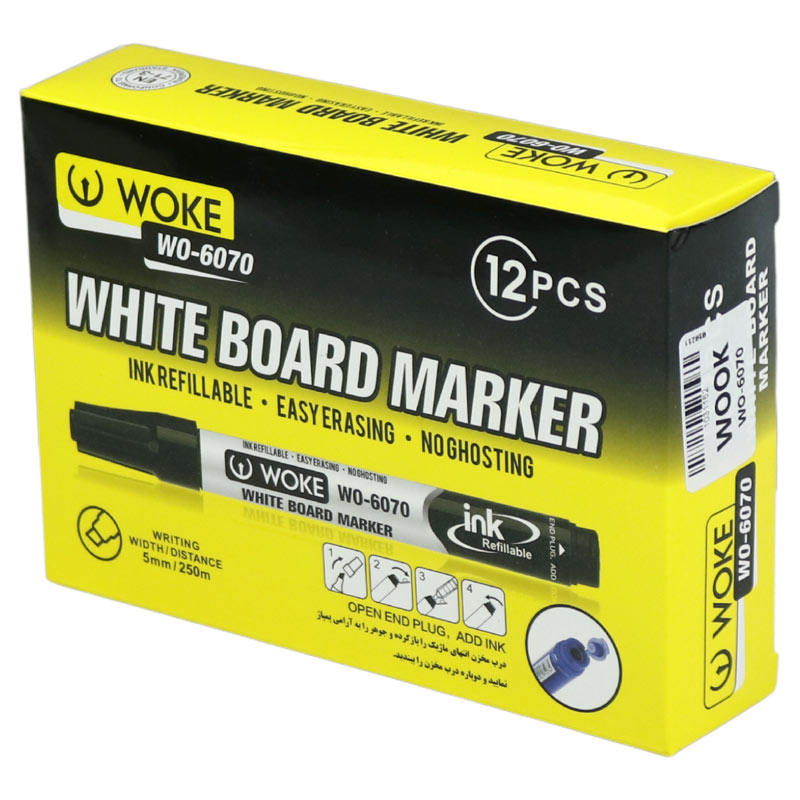 ماژیک وایت برد وک نوک تخت رنگی Woke WO-6070 بسته 12 عددی