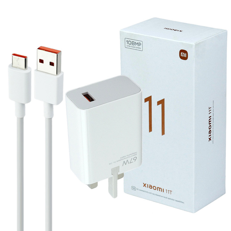 شارژر دیواری فست شارژ Xiaomi 11T/Redmi 10 6.1A QC3 PD 67W + کابل تایپ سی و جعبه گوشی