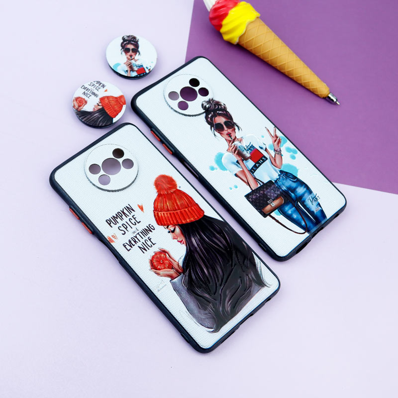 قاب فانتزی طرحدار دخترانه محافظ لنزدار + پاپ سوکت Xiaomi Poco X3 سری R