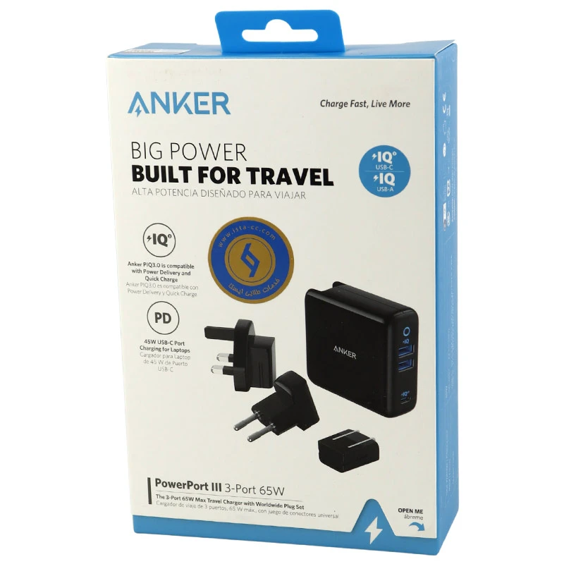 کلگی فست شارژ Anker Powerport A2033 3Port 4A PD 65W