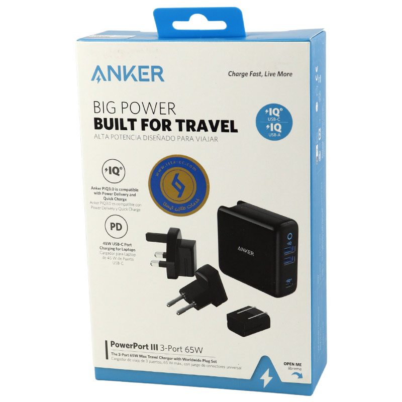 کلگی فست شارژ Anker Powerport A2033 3Port 4A PD 65W