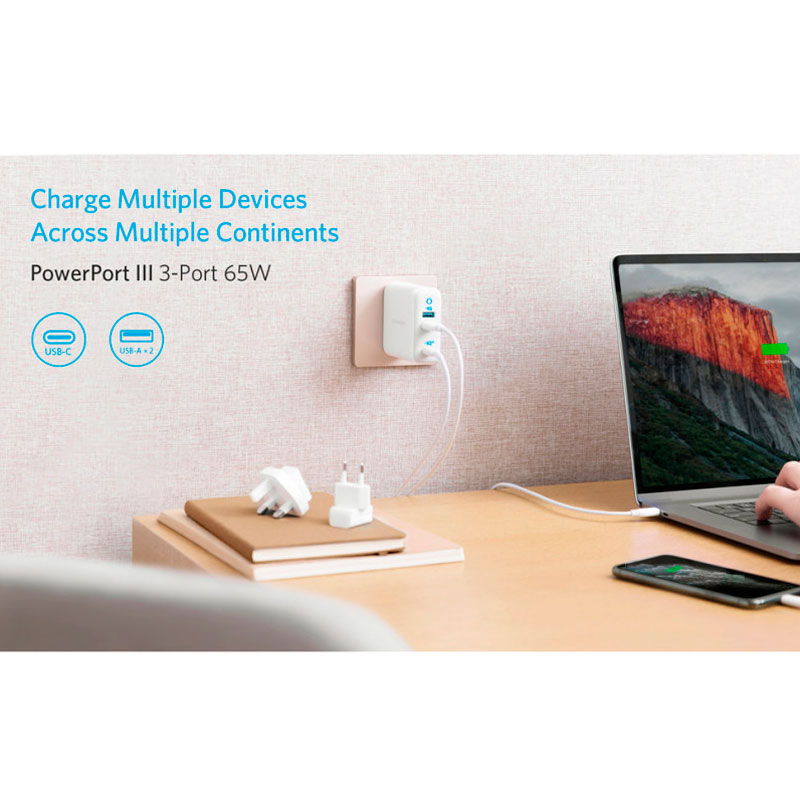 کلگی فست شارژ Anker Powerport A2033 3Port 4A PD 65W