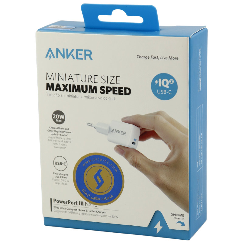 کلگی فست شارژ Anker Powerport 3 Nano A2633 3A PD 20W Type-C