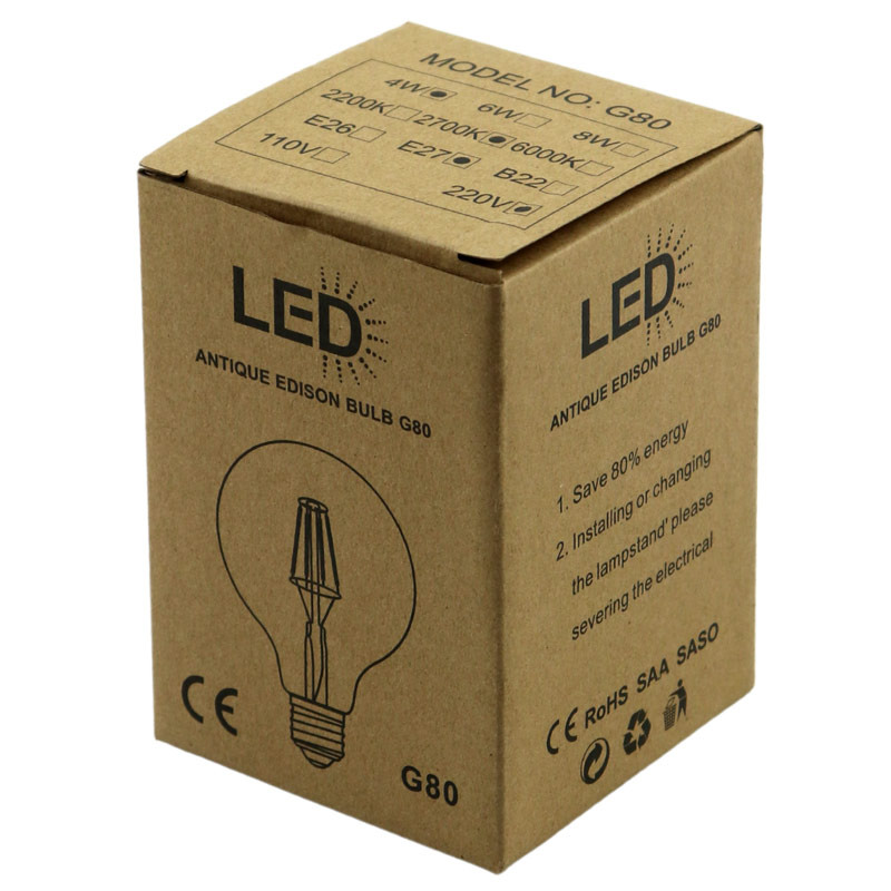 لامپ ادیسونی حبابی 4 وات Antique G80 پایه E27