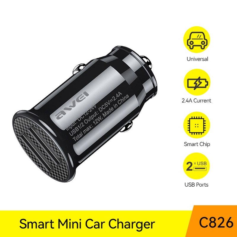 شارژر فندکی فست شارژ Awei C-826 2.4A 12W