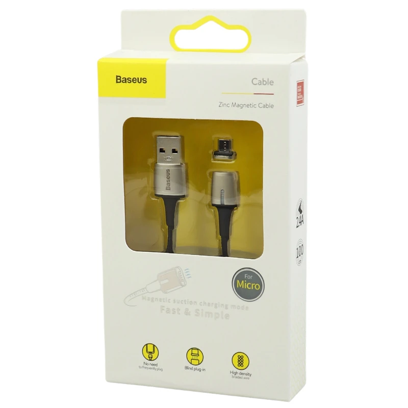 کابل مگنتی میکرو یو اس بی فست شارژ 2.4 آمپر باسئوس Zinc Magnetic CAMXC-A01 طول 1 متر
