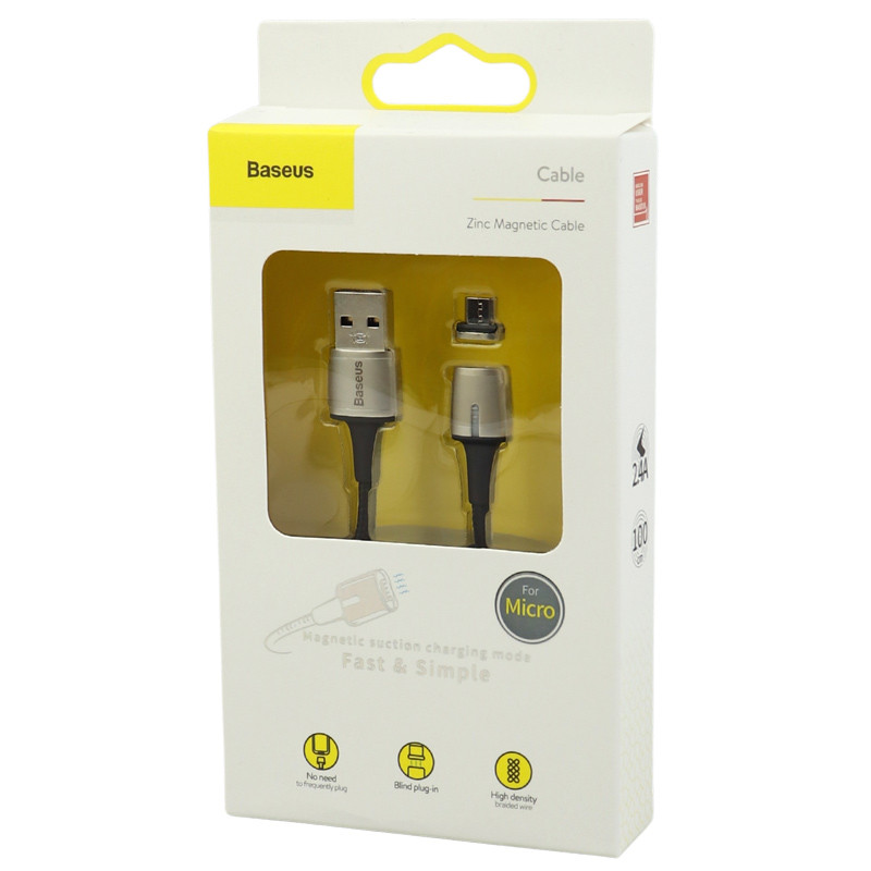 کابل مگنتی میکرو یو اس بی فست شارژ Baseus Zinc Magnetic CAMXC-A01 2.4A 1m