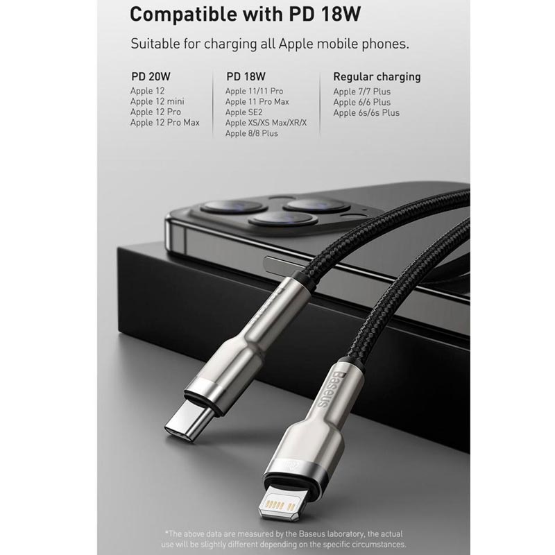 کابل تبدیل فست شارژ Baseus CATLJK-B Type-C To Lightning PD 20W 2m