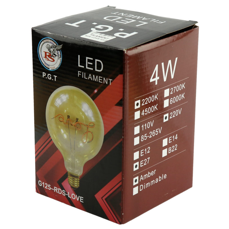 لامپ فیلامنتی حبابی 4 وات G125-RDS-LOVE پایه E27