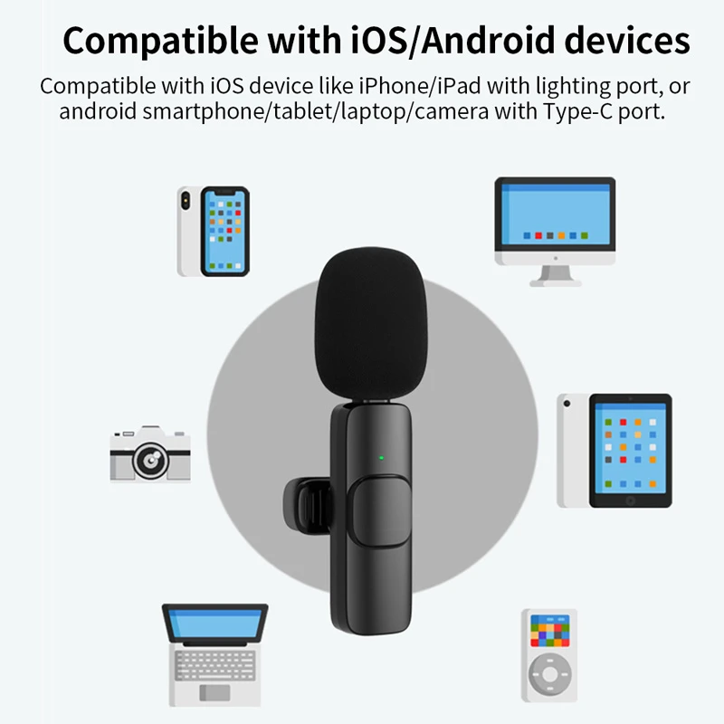 میکروفون یقه ای بی سیم K8 + تبدیل Type-C to Lightning