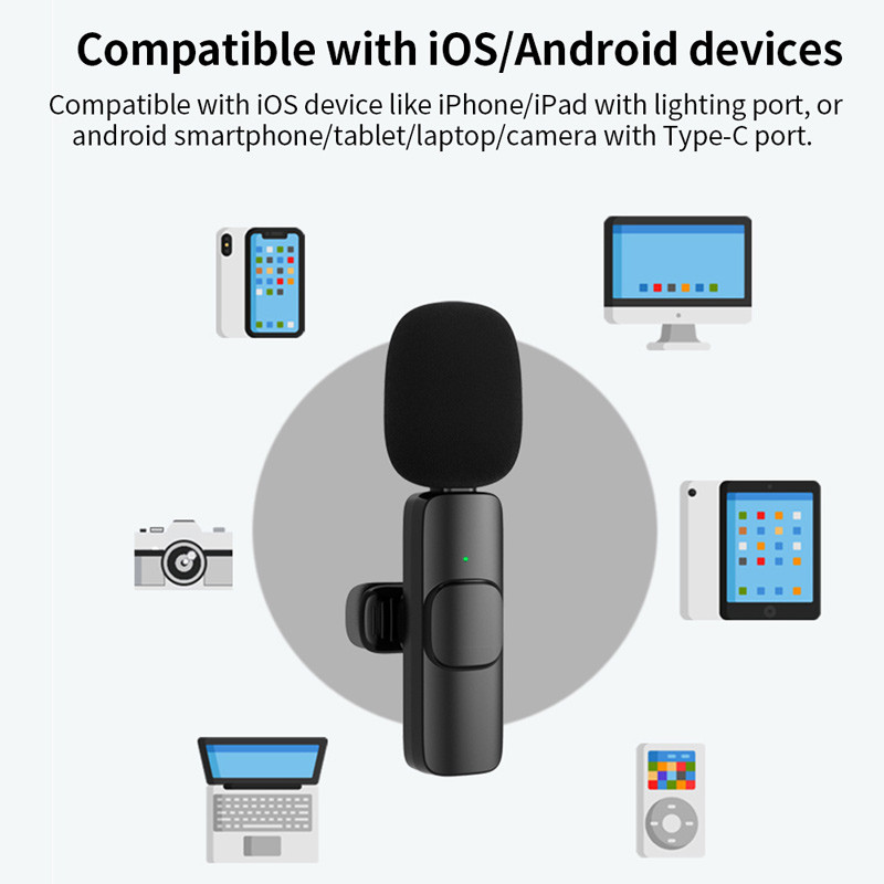 میکروفون یقه ای بی سیم K8 + تبدیل Type-C to Lightning
