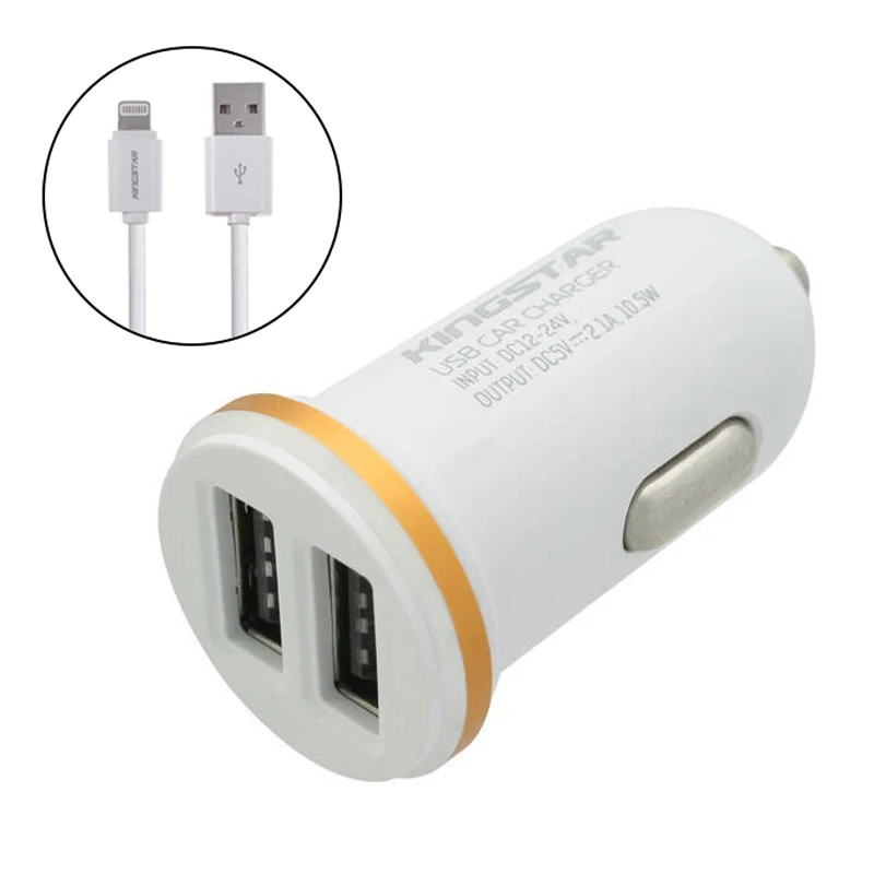 شارژر فندکی فست شارژ KingStar KC110i 2.1A 10.5W + کابل آیفونی