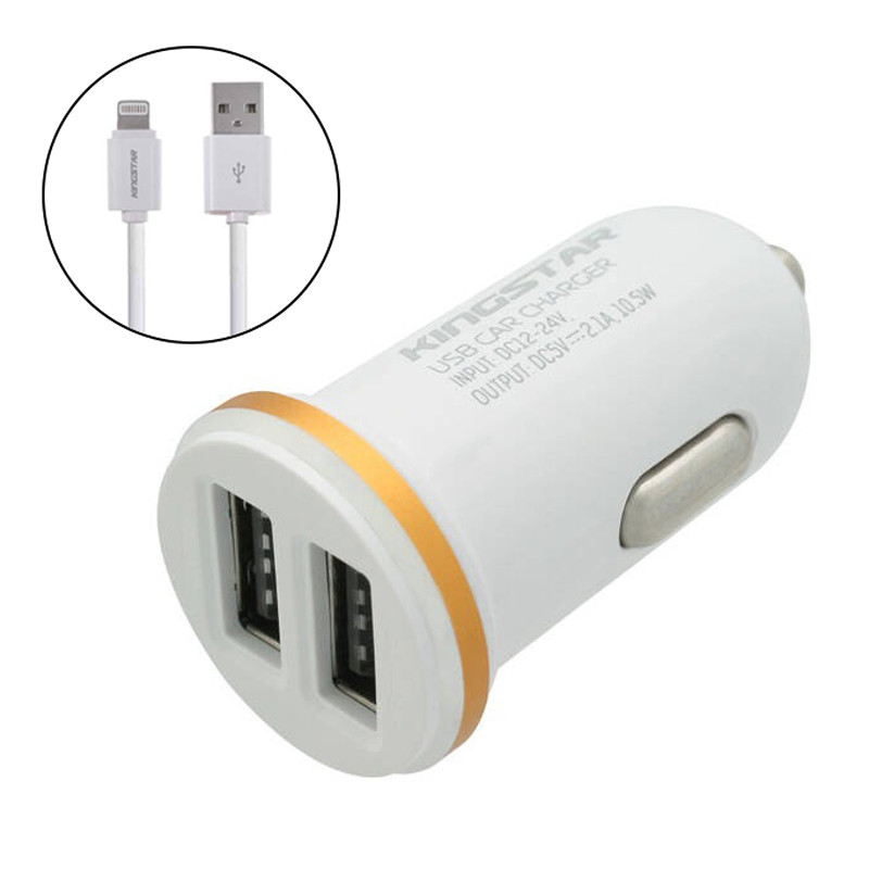 شارژر فندکی فست شارژ KingStar KC110i 2.1A 10.5W + کابل آیفونی