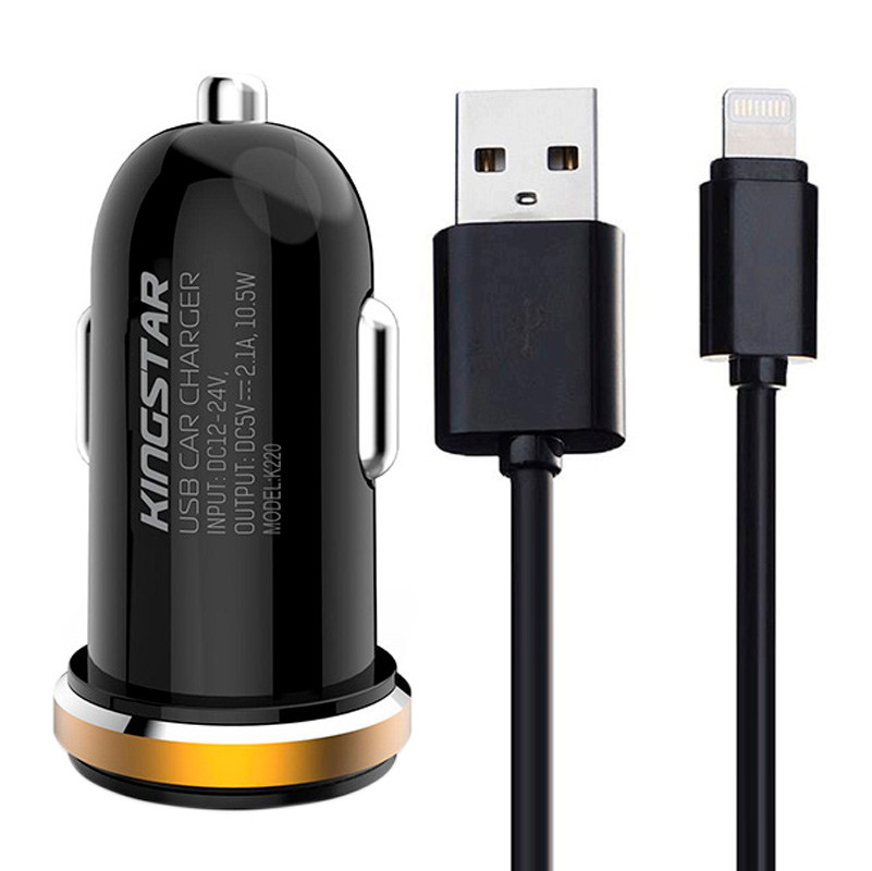 شارژر فندکی فست شارژ KingStar KC110i 2.1A 10.5W + کابل آیفونی