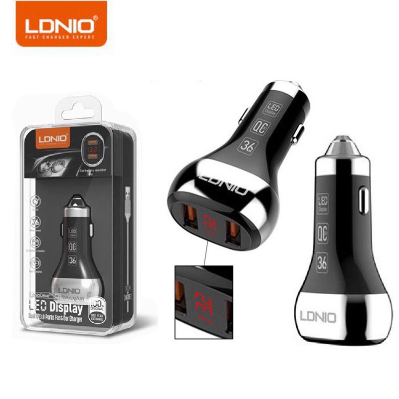 شارژر فندکی فست شارژ LDNIO C2 3A PD QC3.0 + کابل تایپ سی