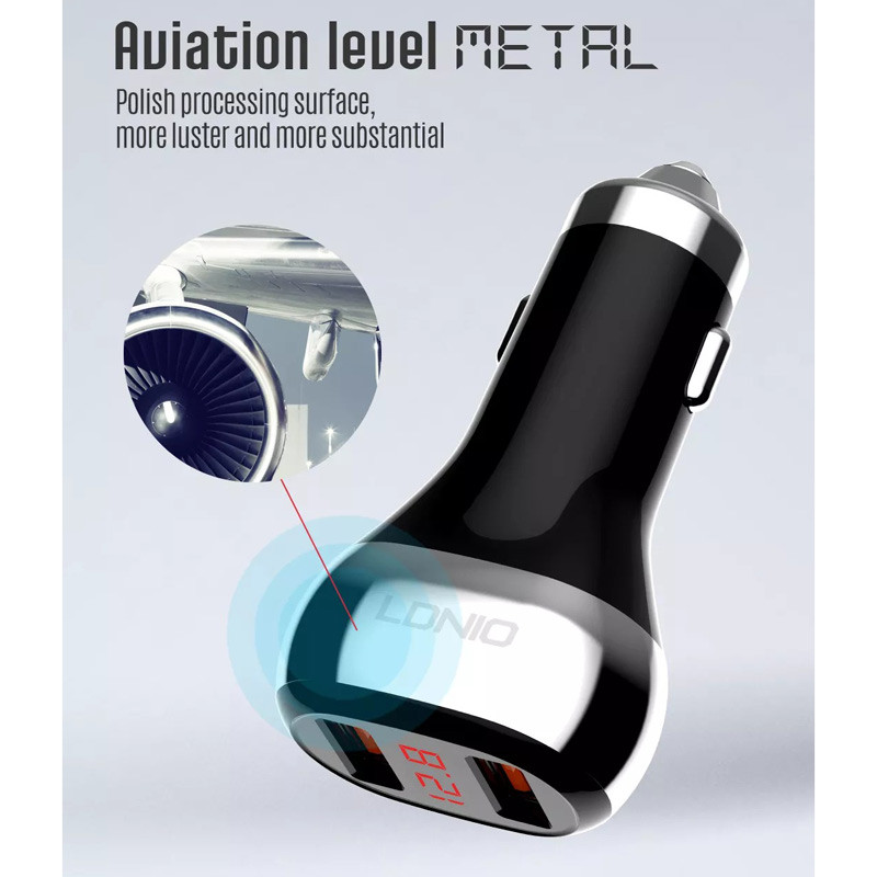 شارژر فندکی فست شارژ LDNIO C2 3A PD QC3.0 + کابل تایپ سی