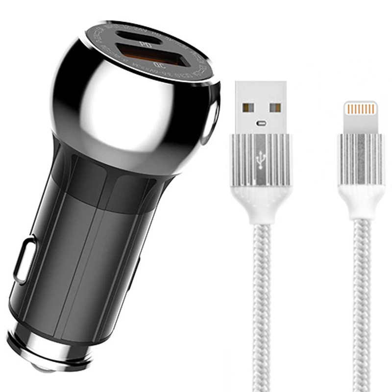 شارژر فندکی فست شارژ Ldnio C1 3A QC3.0 PD 36W + کابل آیفونی