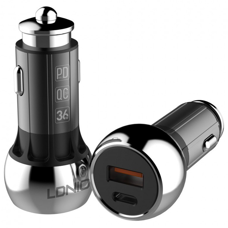 شارژر فندکی فست شارژ Ldnio C1 3A QC3.0 PD 36W + کابل آیفونی