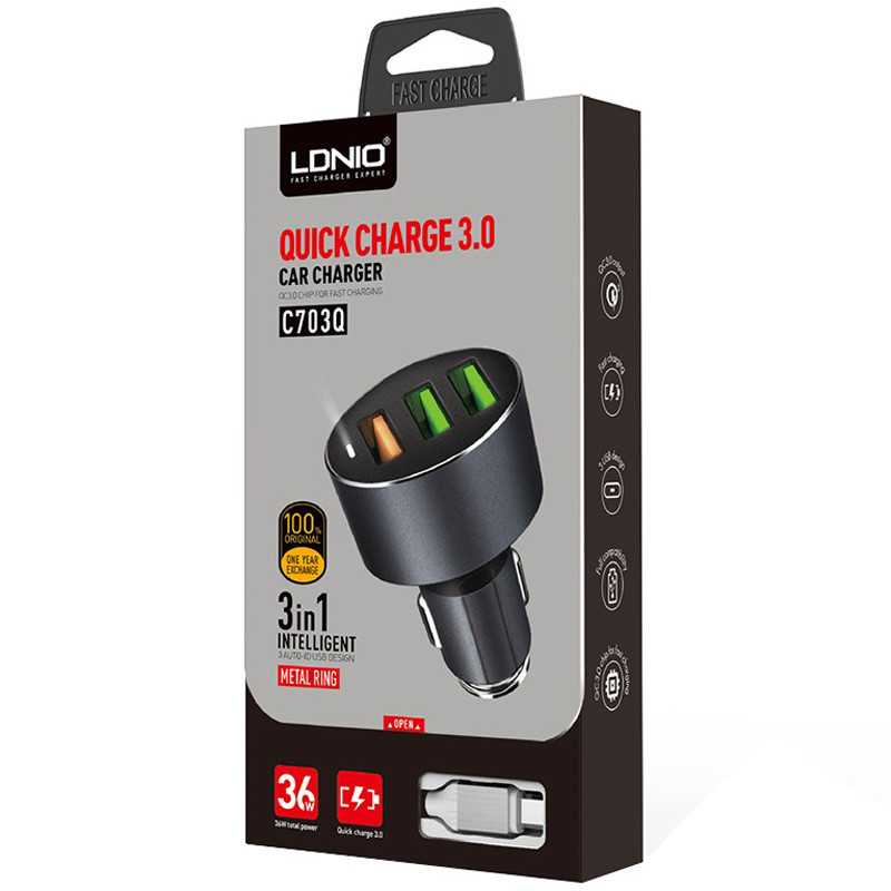 شارژر فندکی فست شارژ Ldnio C703Q 3A QC3.0 36W + کابل میکرو یو اس بی