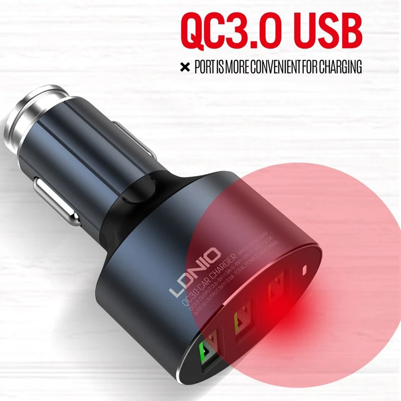 شارژر فندکی فست شارژ Ldnio C703Q 3A QC3.0 36W + کابل میکرو یو اس بی