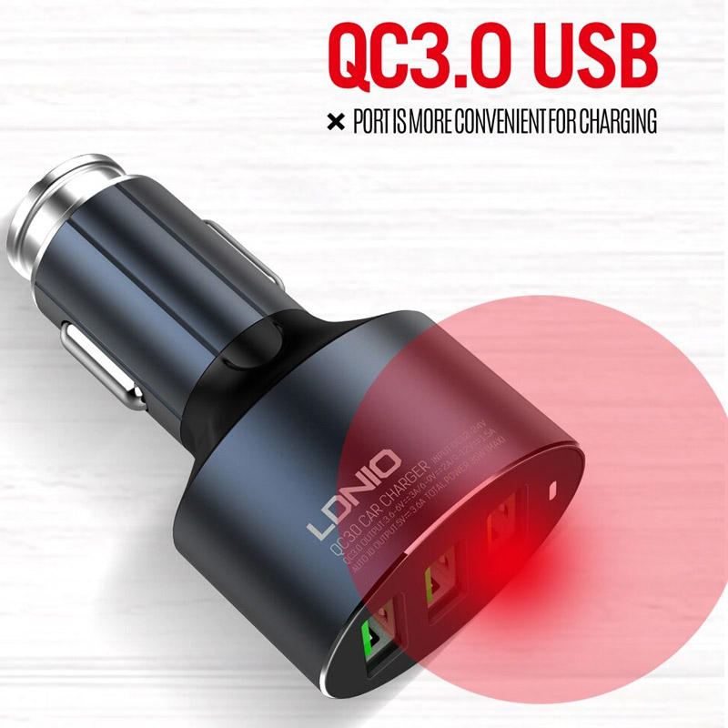 شارژر فندکی فست شارژ Ldnio C703Q 3A QC3.0 36W + کابل میکرو یو اس بی