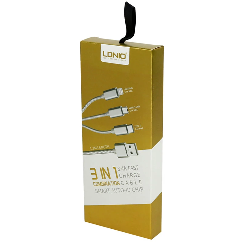کابل سه سر فست شارژ 3.4 آمپر الدینیو LC85C طول 1.2 متر
