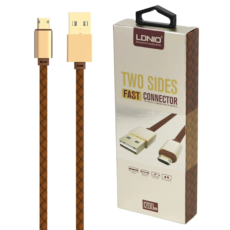کابل میکرو یو اس بی فست شارژ الدینیو LS25 طول 1.2 متر روکش چرمی
