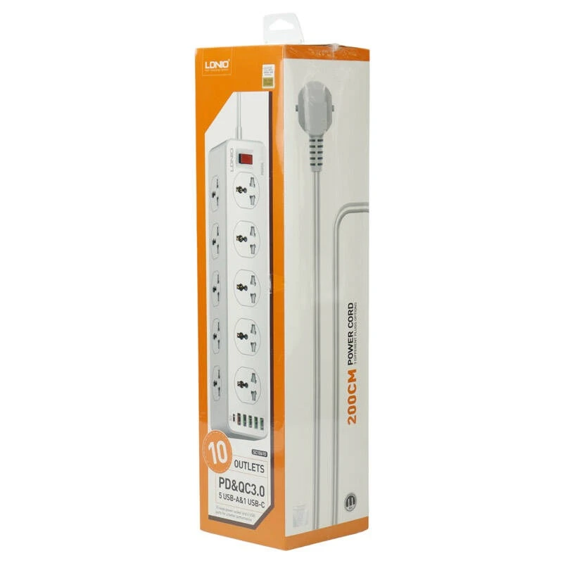 چند راهی 10 خانه الدینیو SC10610 با کابل 2 متری + شارژر USB و Type-C