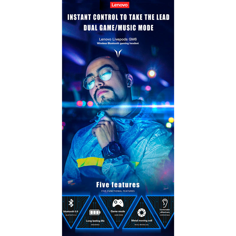 هندزفری بلوتوثی گیمینگ لنوو Think Plus Live Pods GM6