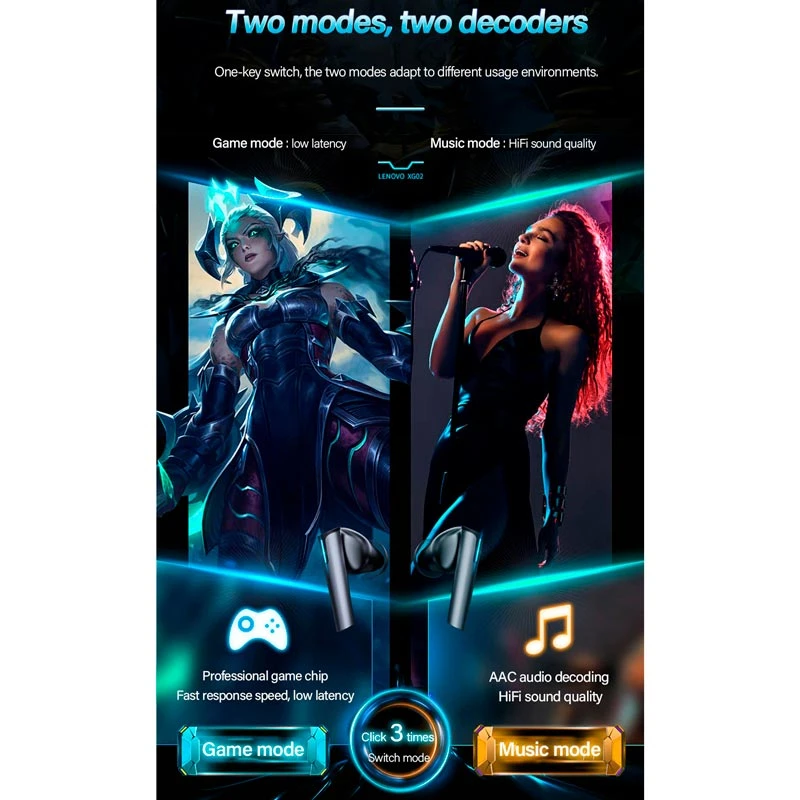هندزفری بلوتوثی گیمینگ لنوو Think Plus Live Pods XG02