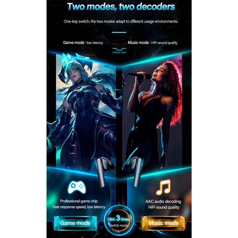 هندزفری بلوتوثی گیمینگ لنوو  Think Plus Live Pods XG02