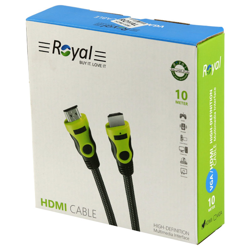 کابل Royal HDMI 10m پوست ماری پک دار