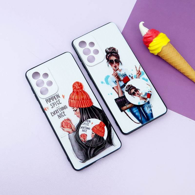 قاب فانتزی طرحدار دخترانه محافظ لنزدار + پاپ سوکت Samsung Galaxy A73 سری R