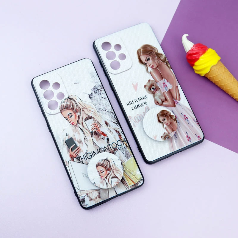 قاب فانتزی طرحدار دخترانه محافظ لنزدار + پاپ سوکت Samsung Galaxy A73 سری R