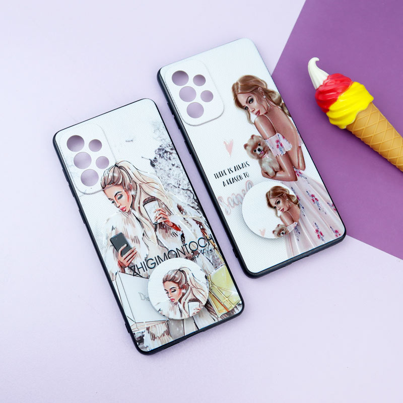 قاب فانتزی طرحدار دخترانه محافظ لنزدار + پاپ سوکت Samsung Galaxy A73 سری R