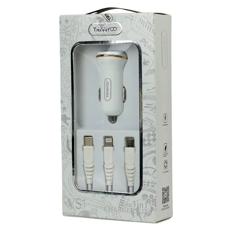 شارژر فندکی Tranyoo VS1 C1 2.1A 10.5W + کابل 3 سر