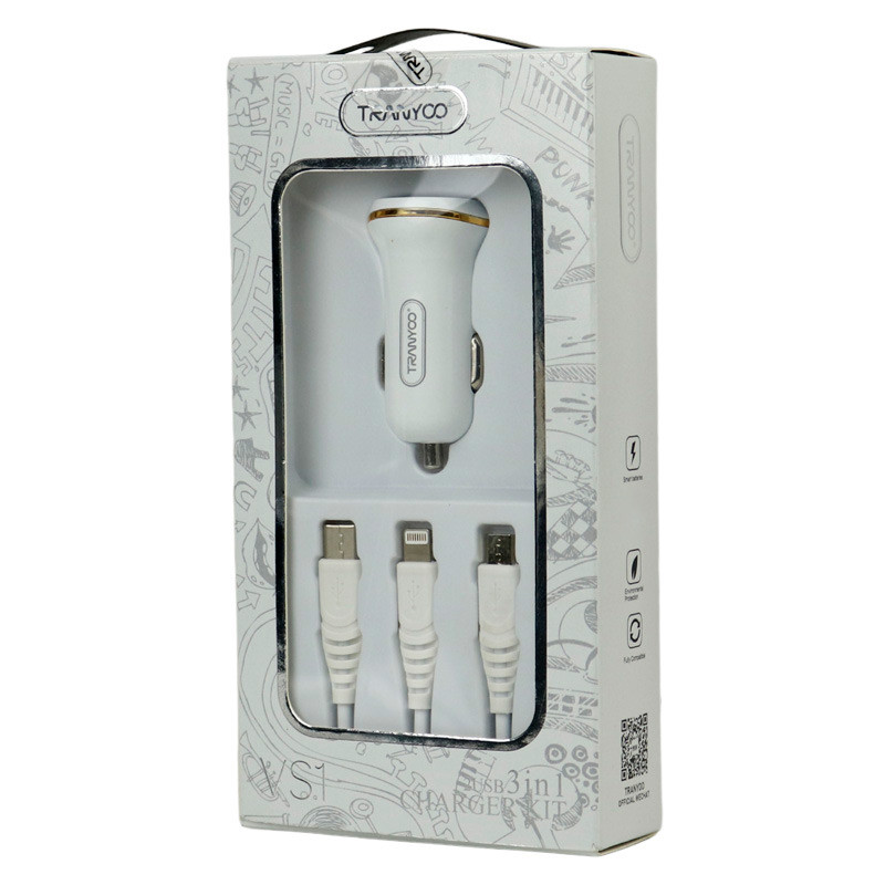شارژر فندکی Tranyoo VS1 C1 2.1A 10.5W + کابل 3 سر