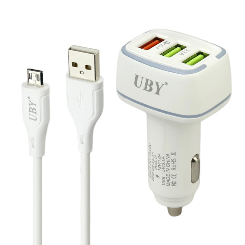 شارژر فندکی فست شارژ UBY U-C11 3.1A QC3.0 + کابل میکرو یو اس بی