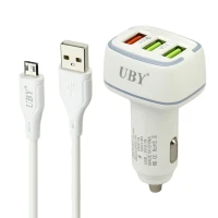 شارژر فندکی فست شارژ UBY U-C11 3.1A QC3.0 + کابل میکرو یو اس بی