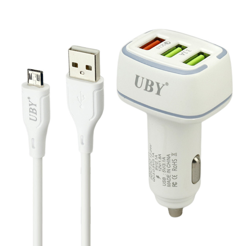 شارژر فندکی فست شارژ UBY U-C11 3.1A QC3.0 + کابل میکرو یو اس بی